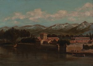 Margens do Isère em Grenoble, vista da montanha 1864 (óleo sobre tela) de Unknown artist