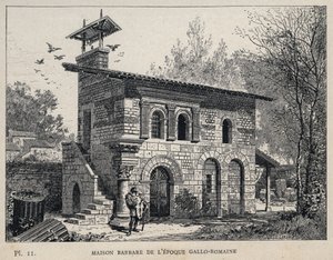 Casa Bárbara do período Gallo Romaine (Gallo-roman) - (Casa Bárbara época Gallo Romana) gravura de 1889 em "Histoire de habitation humaine à l