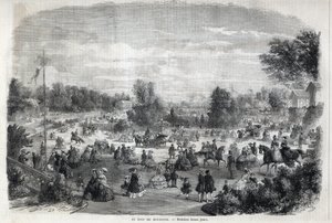 Belos dias no Bois de Boulogne, em Paris. Gravura no "The Illustrious Universe" (O Universo Ilustre) de Unknown artist