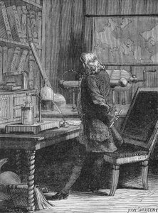 Benjamin Franklin no seu laboratório de Física em Filadélfia. In" Album de la Science", Éditions Jouvet de Unknown artist
