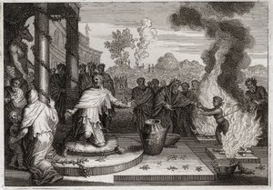 Bíblia de Royaumont, Velho Testamento: Ahaz Unholy King. O perverso Acaz, Rei de Judá, irrita a Deus, e é entregue aos inimigos. Ilustração de 1811. de Unknown artist