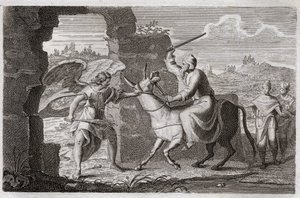 Bíblia de Royaumont, Velho Testamento: Balaão. O falso profeta Balaão abençoou, ainda que ele, o povo de Deus, embora o rei Balak (Balac) o tivesse mandado brigar para amaldiçoá-lo. O seu endro fala com ela para reclamar do que ele lhe batia, porque ela de Unknown artist