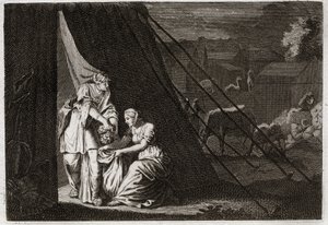 Bíblia de Royaumont, Velho Testamento: Morte de Holoferne. Judith corta a cabeça de Holoferne, ajudada pela empregada Abra, e a bêbada Bethulie. Ilustração de 1811. de Unknown artist