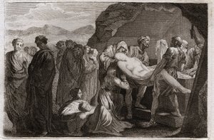 Bíblia de Royaumont, Velho Testamento: Morte de Sara. Sara (Sarah) morre. Abraão para enterrá-lo comprou um sepulcro da cidade de Geth. Ilustração de 1811. de Unknown artist