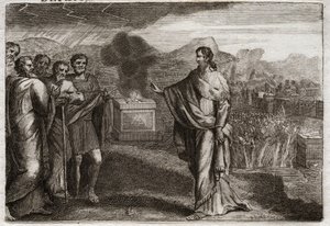 Bíblia de Royaumont, Velho Testamento: A derrota dos filisteus. Samuel oferece um holocausto a Deus. Então os judeus defendem os filisteus. Ilustração de 1811. de Unknown artist