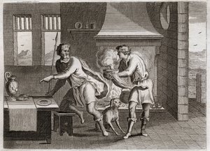 Bíblia de Royaumont, Velho Testamento: Jacob e Esaú. Esaú vende seu irmão Jacó, seu avô, por algumas lentilhas. Ilustração de 1811. de Unknown artist