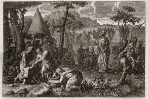 Bíblia de Royaumont, Velho Testamento: Os judeus no deserto (ou a lembrança do maná). Deus faz o maná cair do céu por quarenta anos. Ilustração de 1811. de Unknown artist