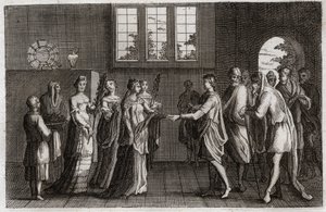 Bíblia de Royaumont, Velho Testamento: Casamento de Isaac. Isaac, filho de Abraão, casa-se com Rebecca. Ilustração de 1811. de Unknown artist