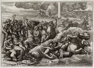 Bíblia de Royaumont, Velho Testamento: O Faraó submerge no Mar Vermelho. A passagem do Mar Vermelho por Moisés e os hebreus, afogando o exército do Faraó. Ilustração de 1811. de Unknown artist