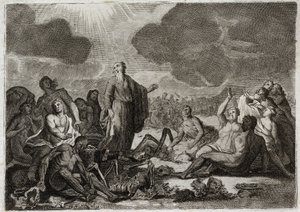 Bíblia de Royaumont, Velho Testamento: A segunda visão de Ezequiel. A visão que o profeta Ezequiel teve de vários ossos, todos eles sobremesas que assumiram uma forma humana. Ilustração de 1811. de Unknown artist