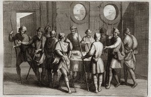 Bíblia de Royaumont, Velho Testamento: O Cordeiro da Páscoa. Deus ordenou aos judeus que comessem o cordeiro da Páscoa, e pela décima praga matou todos os primogênitos. Ilustração de 1811. de Unknown artist