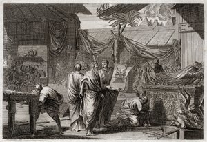 Bíblia de Royaumont, Velho Testamento: O Tabernáculo. Moisés faz o Tabernáculo montado de acordo com a ordem que ele tinha recebido de Deus. Ilustração de 1811. de Unknown artist