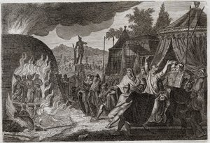 Bíblia de Royaumont, Velho Testamento: Os três filhos da Babilónia na fornalha. O rei Nabucodonosor II lança três jovens hebreus em uma fornalha ardente, de onde são milagrosamente iludidos. São chamados Ananias, Azarias e Misael (ou Shadrac de Unknown artist