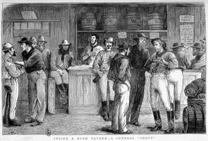 A taverna Bush na Austrália, por volta de 1880. de Unknown artist