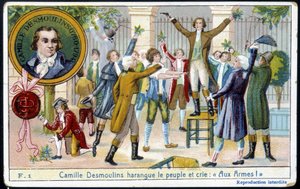 Camille Desmoulins prejudicou o povo e gritou "Com as armas! "- chromo., final do século XIX de Unknown artist