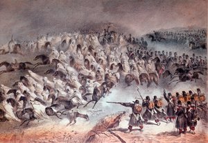 Campanha da Argélia, conquista de Constantino: o retiro do exército francês em Sidi-Tamtam, 27 de Novembro de 1836 (Litografia de Unknown artist
