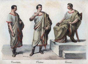 Candidatos - Orador (Orador) - Censor Romano - gravura de "Usos e Costumes de Todos os Povos do Universo". Ou História do Governo, Leis, Milícias, Religião de Todas as Nações desde os tempos mais remotos até ao dia de hoje" 1856 de Unknown artist