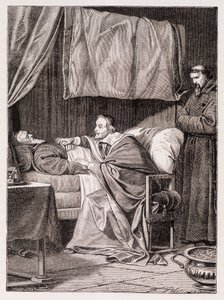 Cardeal Richelieu no leito da morte do Padre José - gravura de Unknown artist