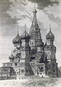 Catedral de Protecção da Santíssima Theotokos no Moat ou Catedral de São Basílio na Praça Vermelha em Moscovo, Rússia, gravada a partir da Rússia Livre de Unknown artist