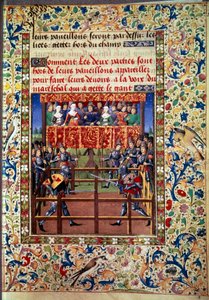 Cerimónias e ordenanças como penhor de batalha: duelo em campo fechado entre dois cavaleiros Miniatura de um manuscrito de Jean de Rolin (século XV) 1460 Paris, B.N. de Unknown artist