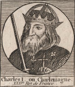 Carlos Magno (Carolus Magnus, Carlos o Grande) (747-814) Rei dos Francos e Imperador Cristão do Ocidente - gravura de "Instruction sur l