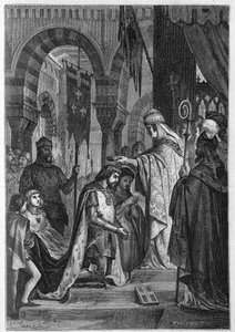Carlos I de Anjou (Carlos I da Sicília) (1226-1285) foi investido no Reino da Sicília em 28/06/1265 pelo Papa Clemente IV (v. 1195-1268). de Unknown artist