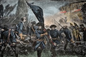 Carlos XII da Suécia em Batalha - Grande Guerra do Norte (1700-1721): Rei Carlos XII (Carl) da Suécia (1682-1728) na Batalha de Poltava (Pultawa, Ucrânia), em 1709 contra as armas de Pedro I da Rússia, chamado o Grande (1672-1725) de Unknown artist