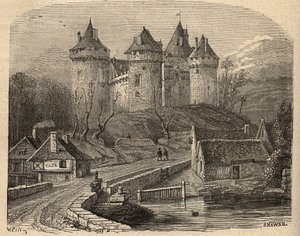 Chateau de Combourg - Ille-et-Vilaine Bretagne - gravura em "PATRIE" - DESCRIÇÃO PECTUREQUIREQUE DE LA FRANCE EN 6 VOLUES BY LUCIEN HUARD - final do século XIX de Unknown artist
