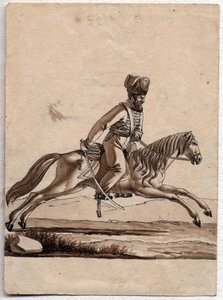 "Chef (ataman) cosaque" (Ataman de Cossacos) Dessin anonyme 1818 Dim 11,4x8,2 cm Private Collection de Unknown artist