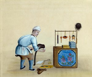 Tesoura de afiar chinês para cortar lingotes de prata. Desenho do século XVII. Paris. B N de Unknown artist