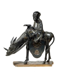 O filósofo chinês Lao Tseu (Lao Zi ou Lao-Tseu ou Lao-Zi) filósofo chinês, tem burro. Figurine de Unknown artist