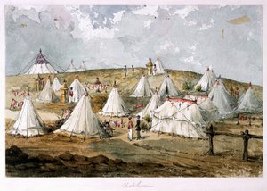 Chobham, Coronel Hodges, tenda Grenadier Guards Encampment. A tenda Queens sobre a colina (aguarela) de Unknown artist