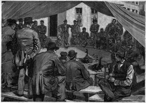 Luta de galos na Bélgica em 1888, no "le journal de la Jeunesse" de 1888. de Unknown artist