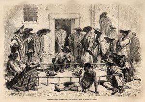 Luta de galos na aldeia de Marinilla (região de Magdalena, Colômbia), desporto muito popular, praticado numa pequena arena oblonga, montada no centro do pátio em frente às casas, os galos são treinados para lutar até à morte, e os apostadores e j de Unknown artist