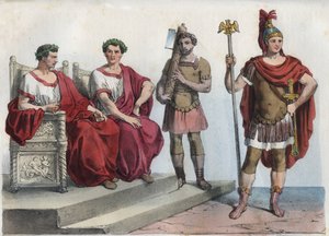 Consul e lictores na Roma antiga - gravura de "Usos e Costumes de Todos os Povos do Universo". Ou História do governo, leis, milícias, religião de todas as nações desde os tempos mais remotos até aos dias de hoje" 1856 de Unknown artist