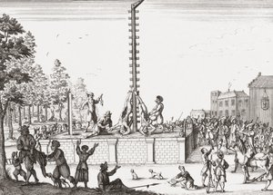 Cadáveres de Johan e Cornelis de Witt pendurados na forca. de Unknown artist