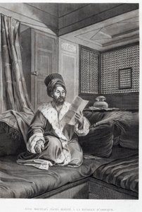 Fantasias e Retratos: Seyd Moustafa Pasha ferido na Batalha de Abouqyr (Aboukir) em "Descrição do Egito", Editora Imperial de Unknown artist