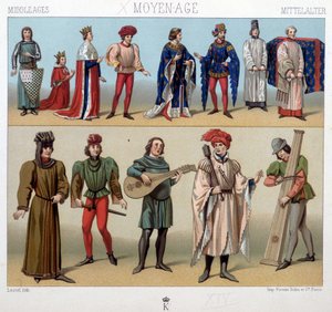 Fantasias e músicos da Idade Média do século XIII ao XV. Em "O traje histórico" de A. Racquet de Unknown artist