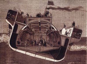 Secção transversal de um barco concebido por Henry Bessemer (1813-1898) contra os enjoos do mar. Gravura do século XIX. de Unknown artist