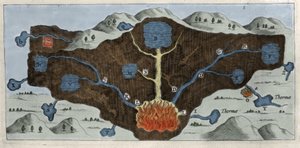 Corte transversal da crosta terrestre permitindo a Athanasius Kircher demonstrar a origem das fontes termais - século XVII de Unknown artist