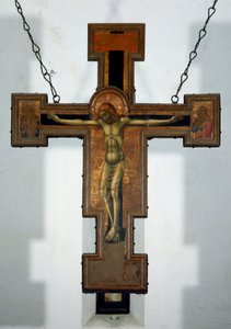 Crucificação Pintura anónima em madeira na parte de trás de uma cruz. Varazze do século XV, Cappella del Castello Invrea Itália de Unknown artist