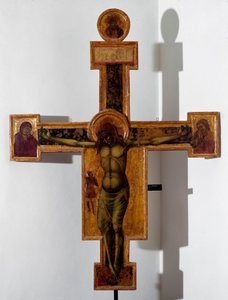 Crucificação "INRI" na cruz. Pintura anônima em madeira. Século XV Savona, Pinacoteca Civica de Unknown artist