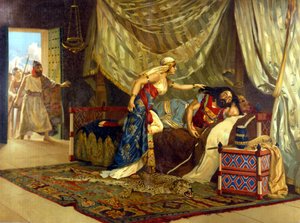 Dalila está prestes a cortar o cabelo de Sansão reformando a sua força. Século XIX. de Unknown artist