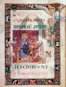 Daniel no poço do leão resgatado pelo profeta Habacuc (Habaquq, Habakuk, Habakkuk, Abakouk, Havakuk) Miniatura retirada do manuscrito "História Antiga a César", de São João do Acre de Unknown artist