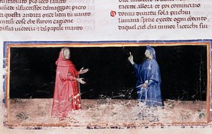 Dante (de azul) e Virgil (canção 3 do Inferno, na Divina Comédia) (Miniatura de Unknown artist