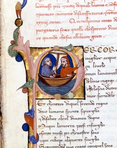 Dante Alighieri: Divina Commedia (Divina Comédia) incipit do Purgatório. Dante et Virgil. manuscrito do século 14. bíblia de Milão. Trivulziana de Unknown artist