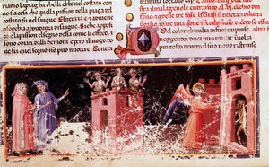 Dante e Virgílio no portão de Dite controlado pelas fúrias (canção 9 do Inferno, na Divina Comédia) - miniatura de Unknown artist