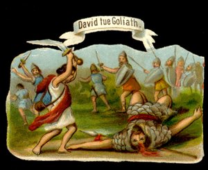 David e Golias: David mata Golias com o seu epee. Cromolitografia do século 19. de Unknown artist
