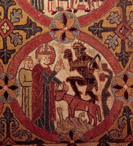Detalhe de um bordado retratando a Tentação de São Martinho. Tapeçaria islandesa. 1390-1403. Paris, Museu Nacional da Idade Média, Termas de Cluny. de Unknown artist