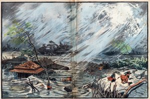 Devastação causada pelo tsunami em Sanriku, Japão de Unknown artist